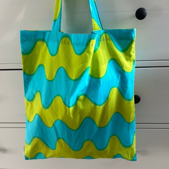 Marimekko Blue and Green Wavy Stripe Tote Bag - Picture 5 of 9